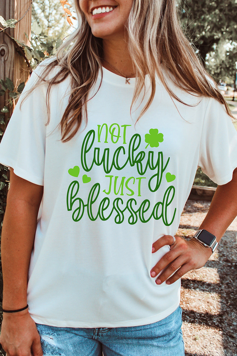 White St Patricks Not Lucky Just Blessed Graphic T-shirt