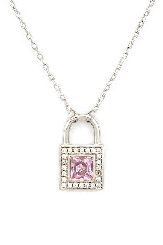 Pink Locket Cubic Zirconia Pendant Necklace