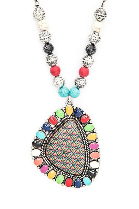 Aztec Printed Large Pendant Necklace Set