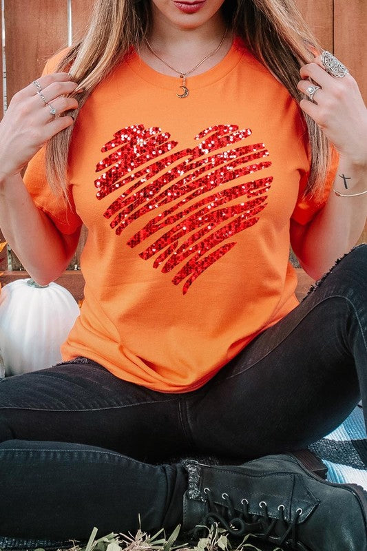 Faux Sequins Scribble Heart Graphic Tee