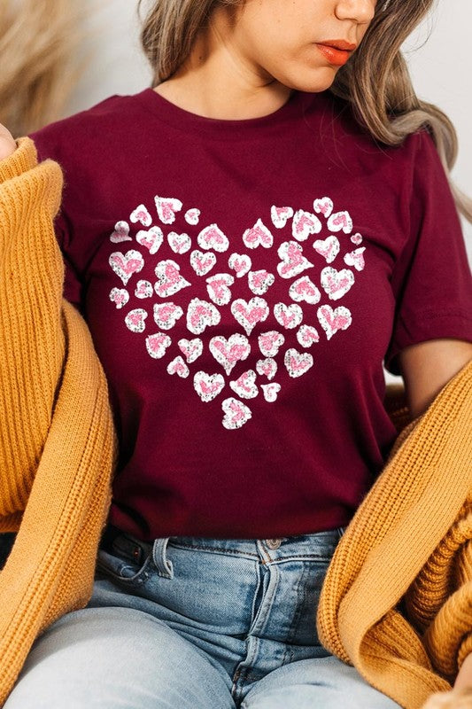 Faux Sequins Leopard Heart Graphic Tee