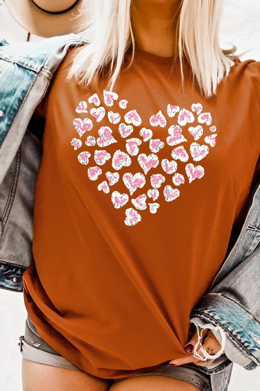 Faux Sequins Leopard Heart Graphic Tee