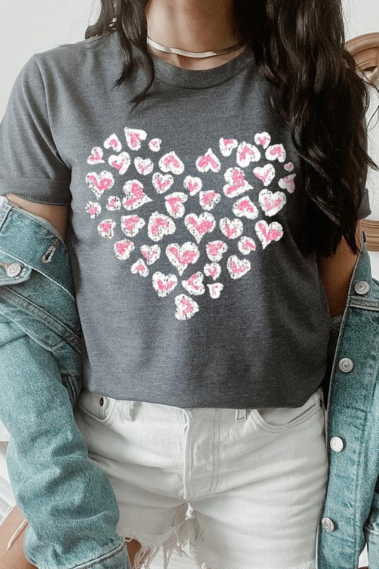 Faux Sequins Leopard Heart Graphic Tee