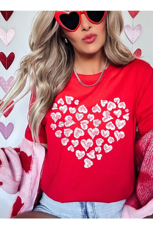 Faux Sequins Leopard Heart Graphic Tee