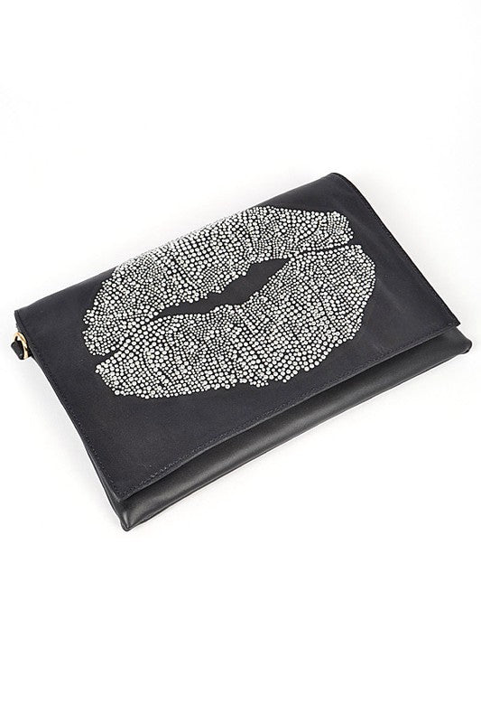 Oversize Rhinestone Lips Convertible Clutch