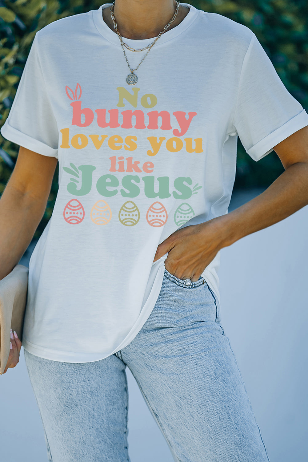 White Easter Day Slogan Eggs Graphic T Shirt