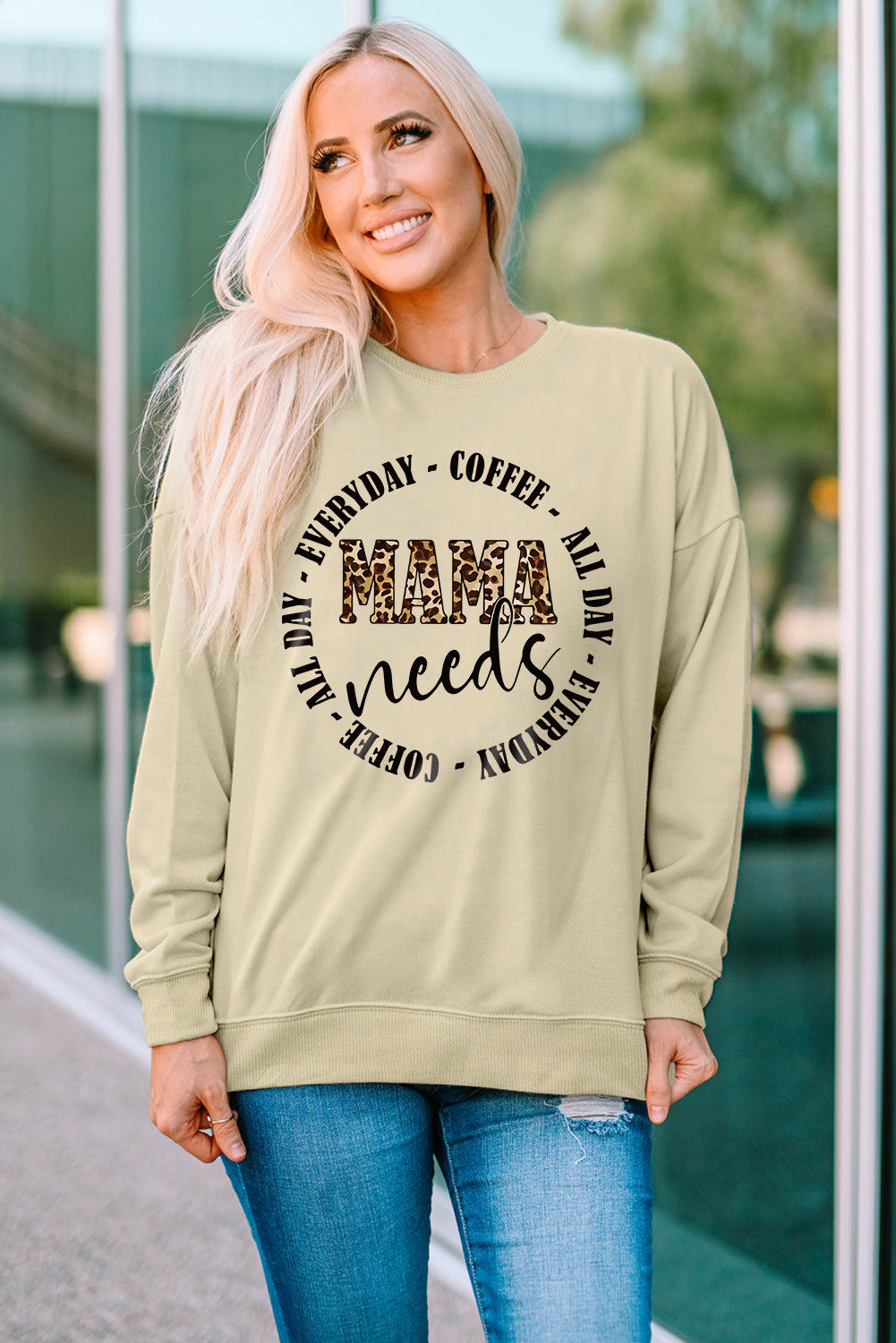 Khaki MAMA needs ALL DAY EVERYDAY Letters Graphic Sweatshirt