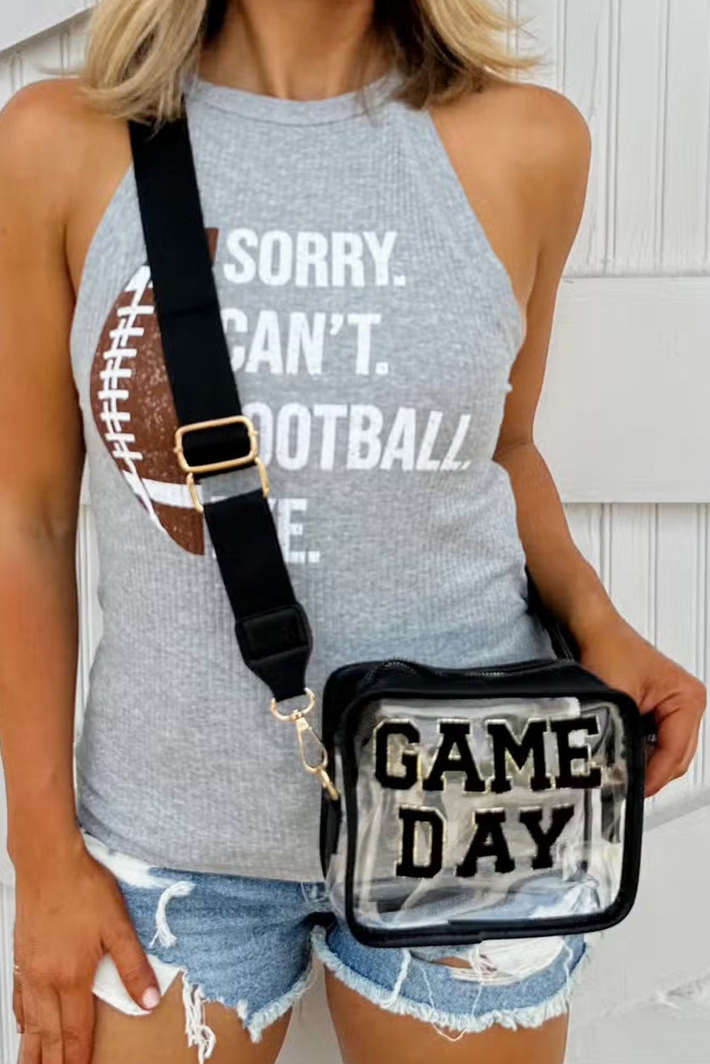 Fiery Red Chenille GAME DAY Pattern Clear Bag