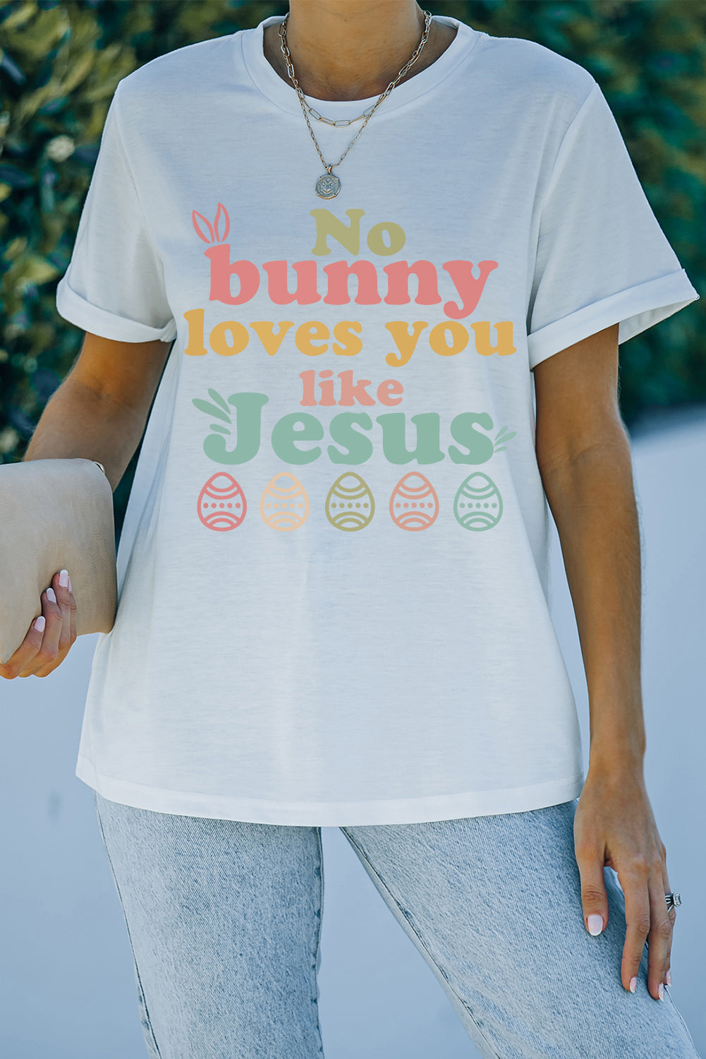 White Easter Day Slogan Eggs Graphic T Shirt