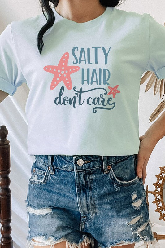 Salty Hair Dont Care Starfish Dolphin Graphic Tee