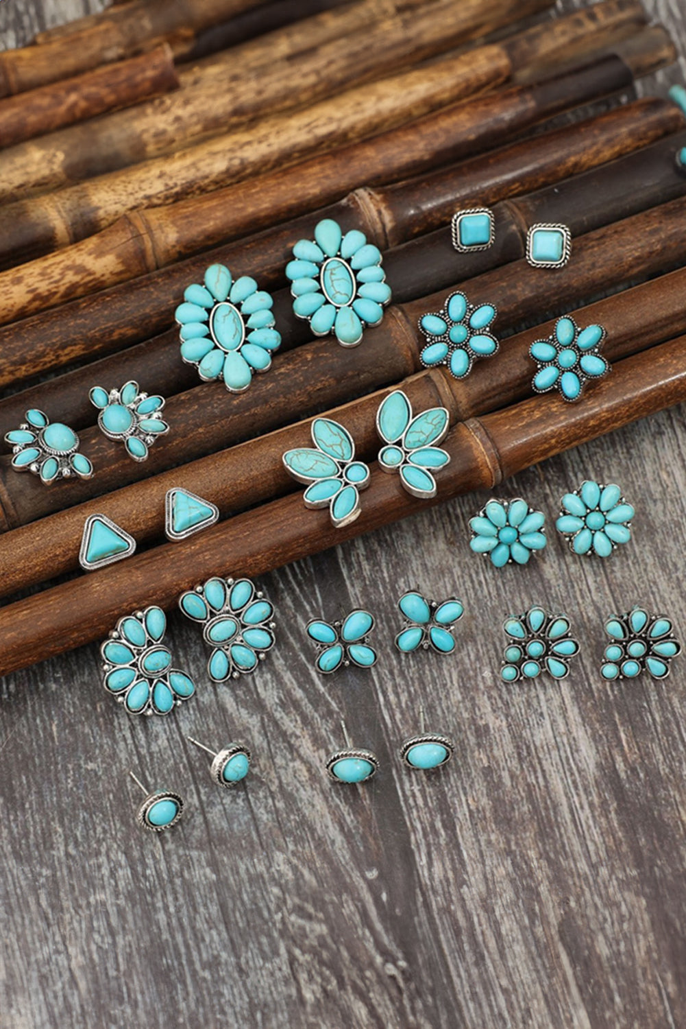 Boho Turquoise Inlay Stud Earring Set