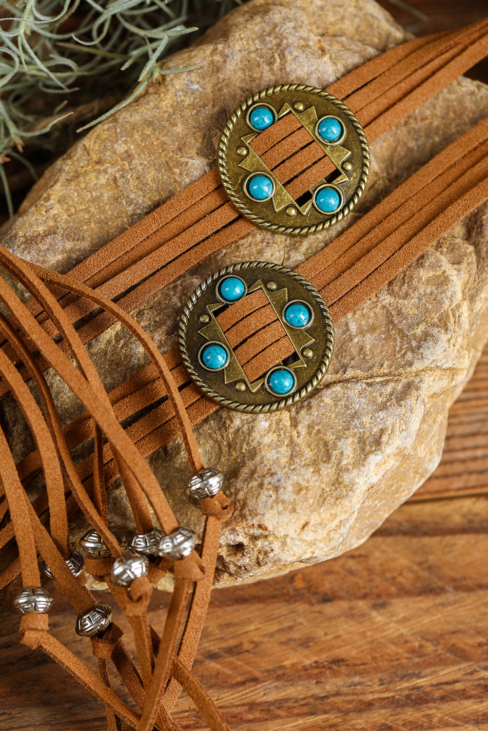 Chestnut Western Turquoise Decor Layered String Tassel Belt