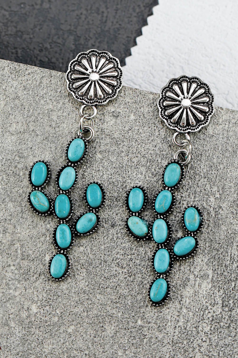 Green Western Turquoise Cactus Daisy Earring