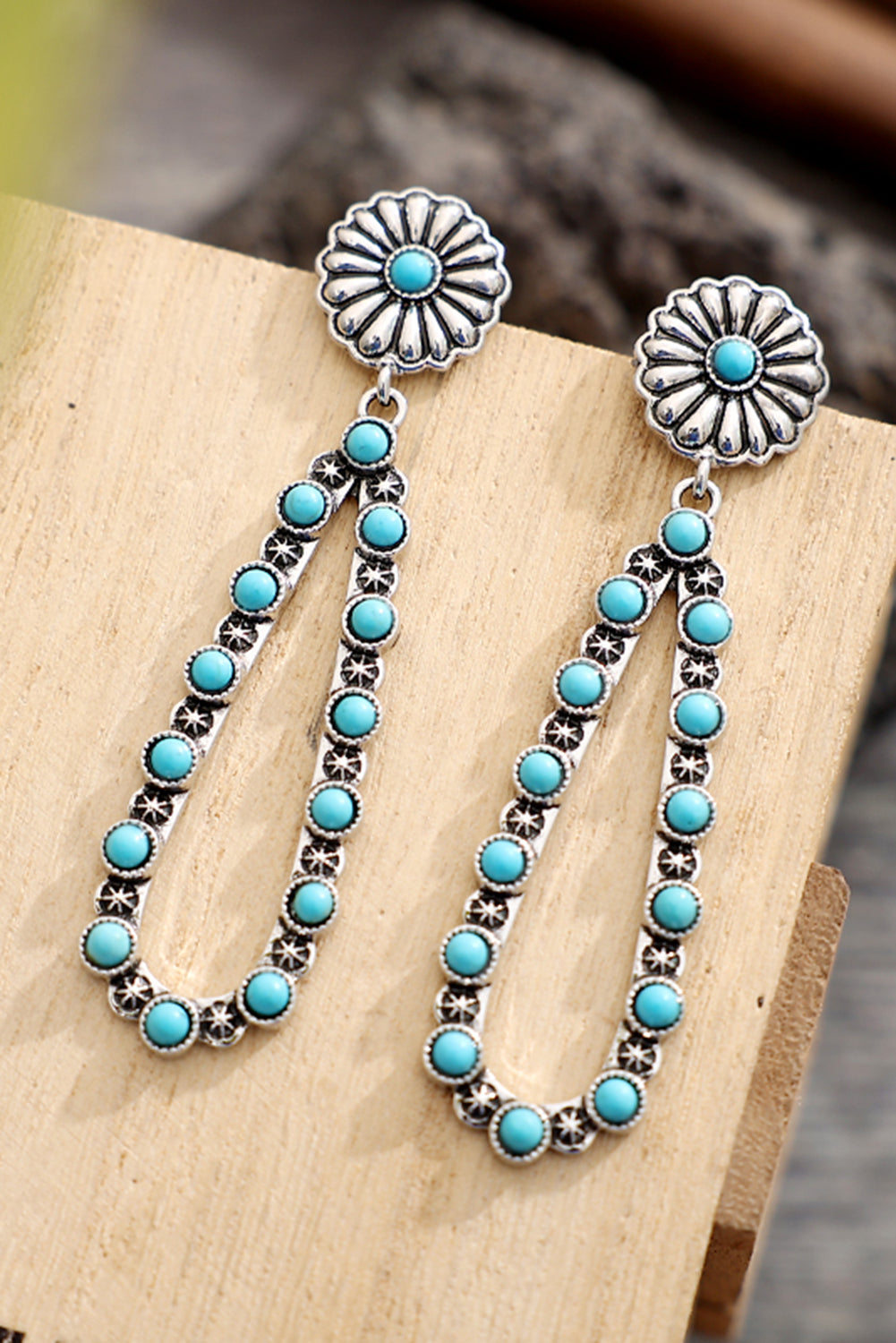 Silver Flower Turquoise Western Fashion Earrings