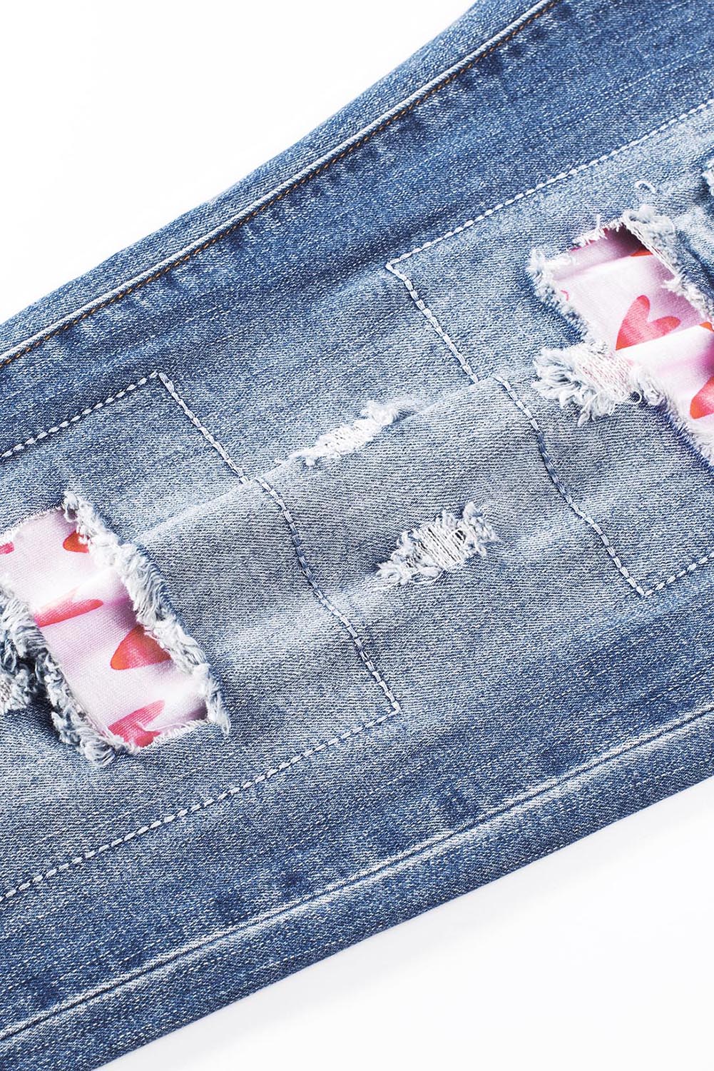 Sky Blue Valentines Day Heart Patchwork Jeans