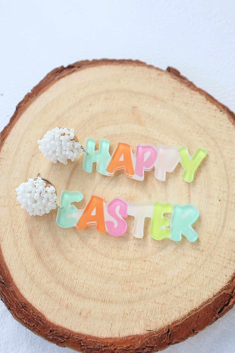 Pink Colorful HAPPY EASTER Drop Earrings