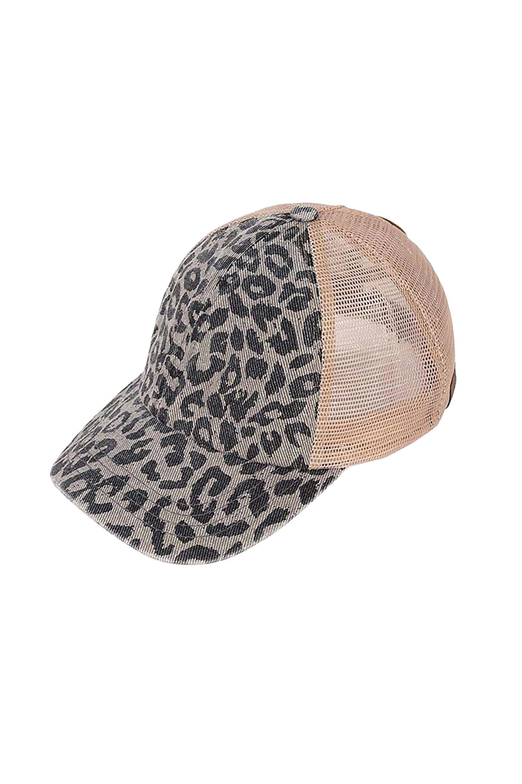 Light Leopard Criss-Cross Pony Tail Baseball Cap