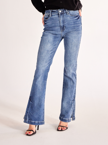 Side Slit High Waist Flare Jeans HXYPYYBTSP