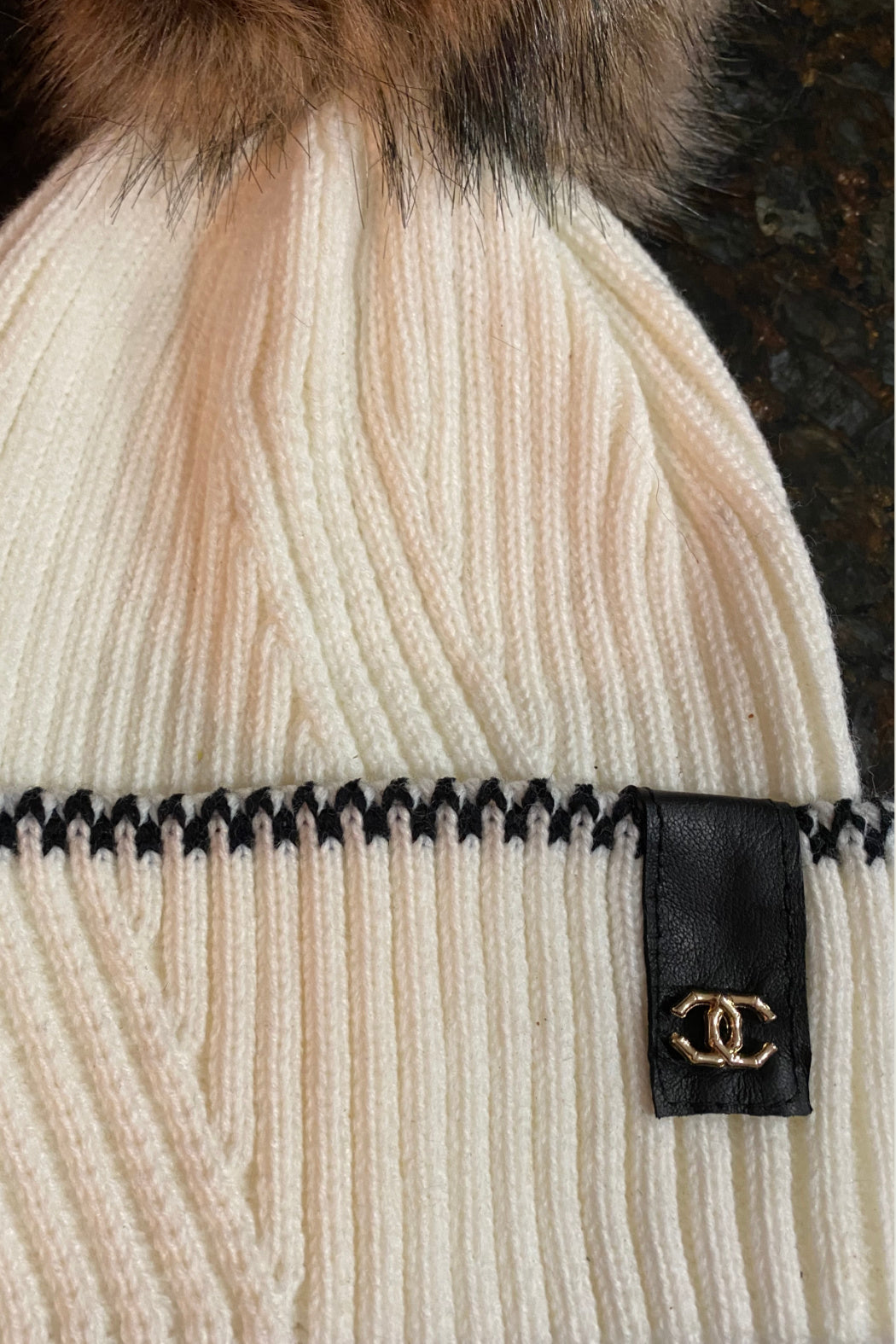 Up-Cycled Chanel Detail Pom Beanie