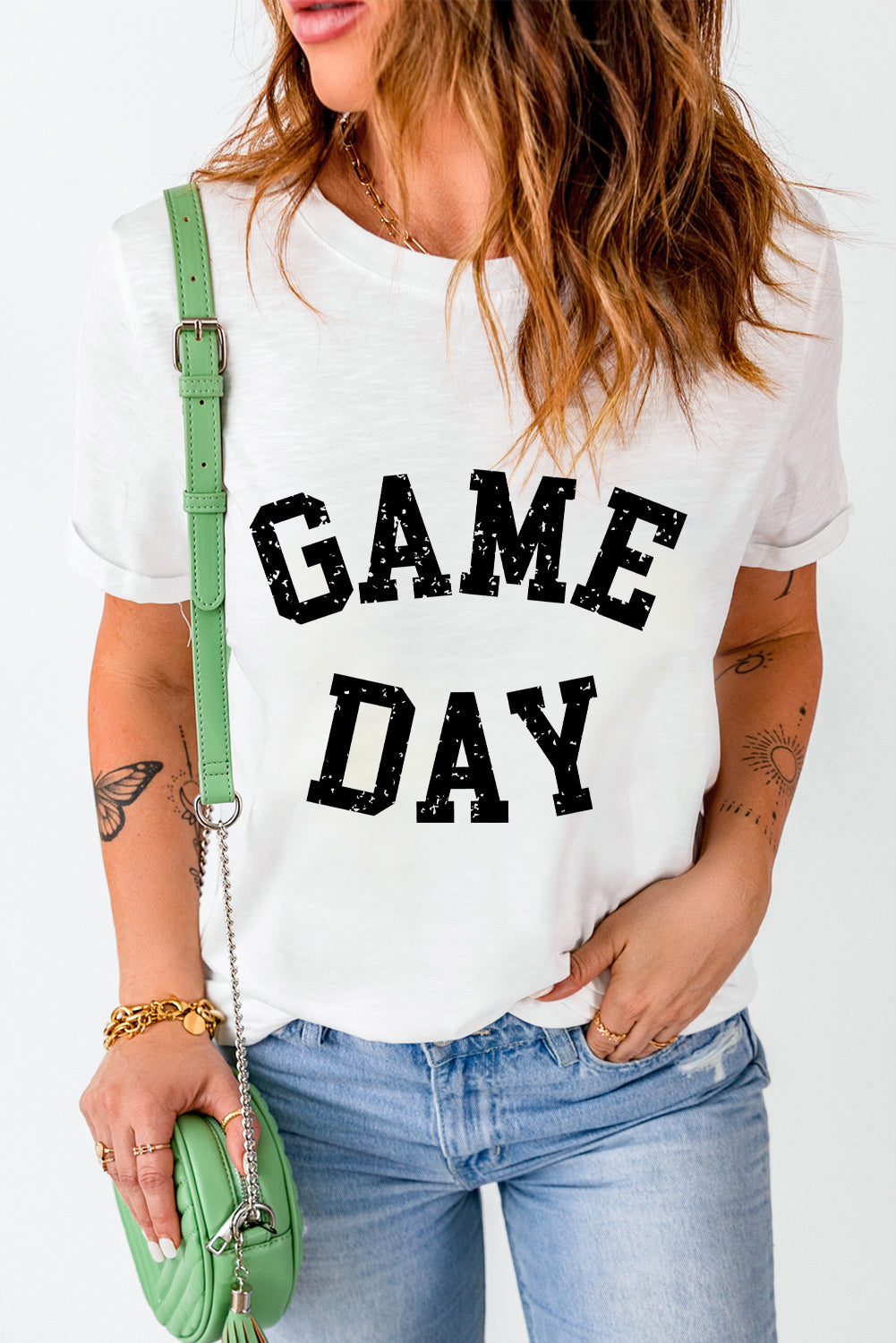 White GAME DAY Graphic Crewneck T Shirt