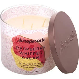 Aeropostale Raspberry Whipped Cream Scented Candle 14.5 oz 3 Wick