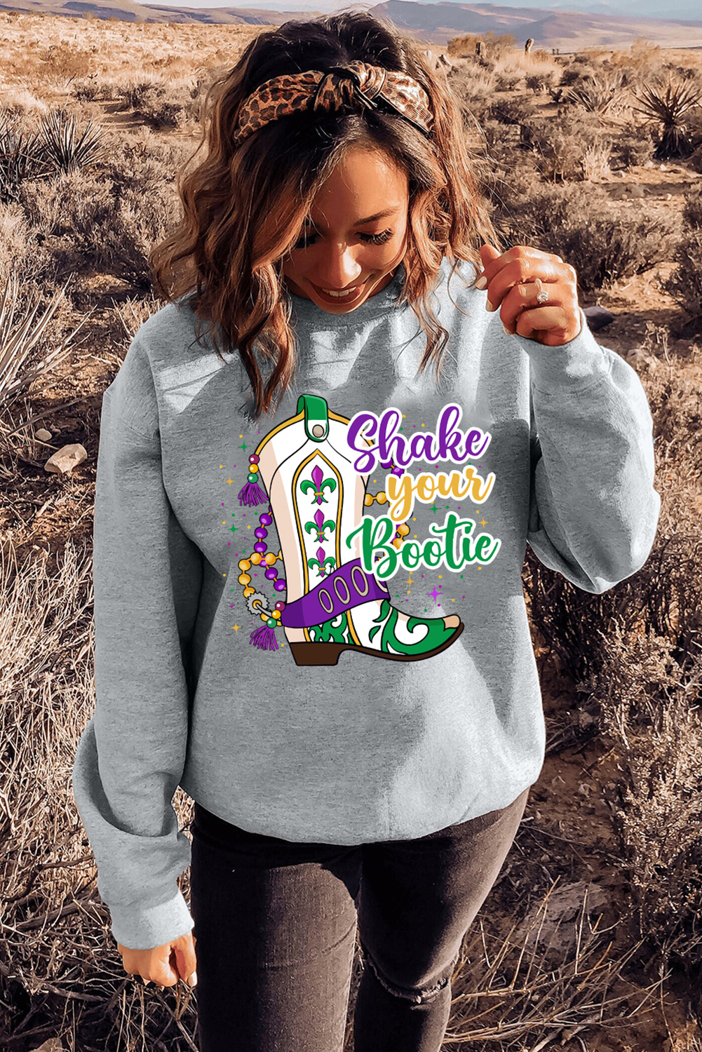 Gray Mardi Gras Bootie Graphic Pullover Sweatshirt