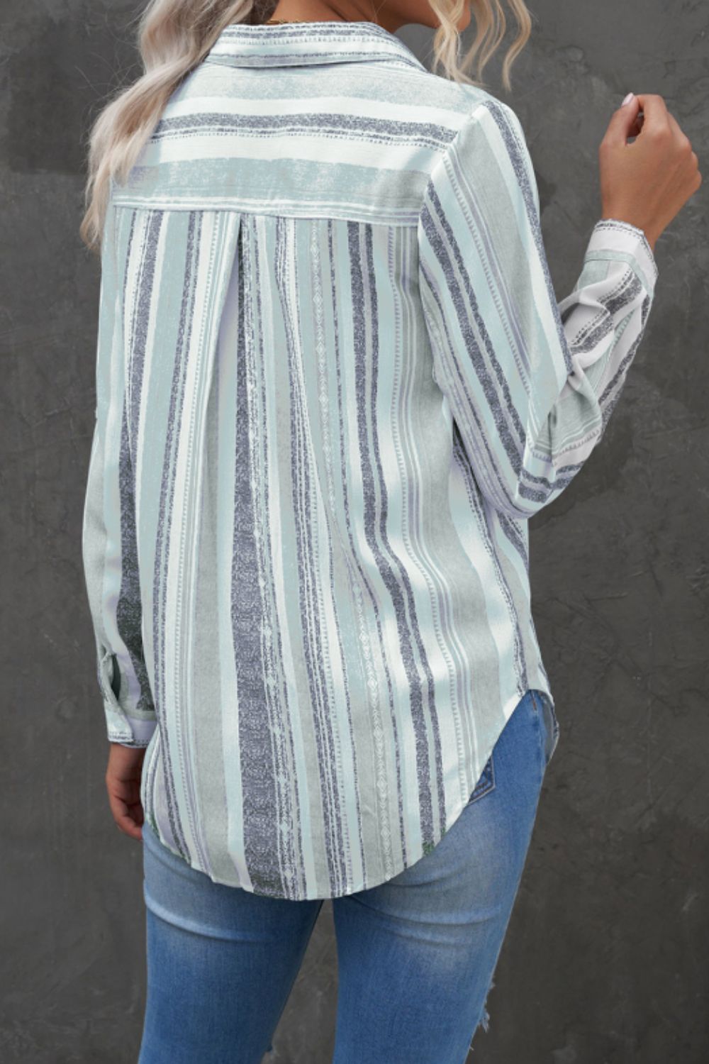 Striped Collared Neck Long Sleeve Shirt