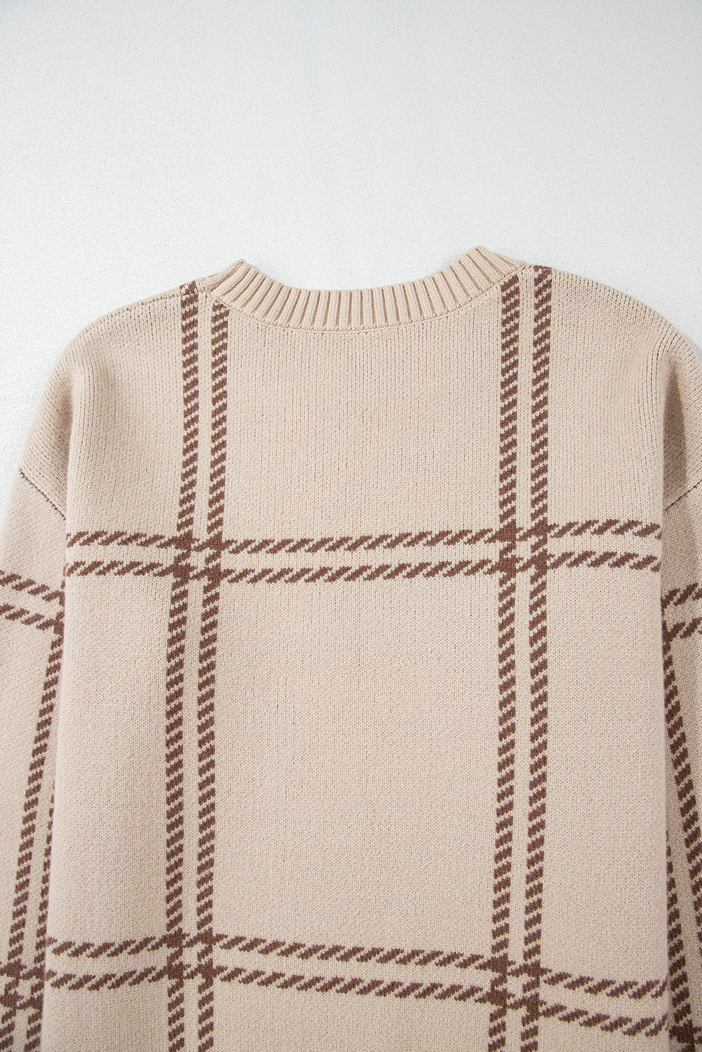 Pink Plaid Pattern Knitted Drop Shoulder Sweater