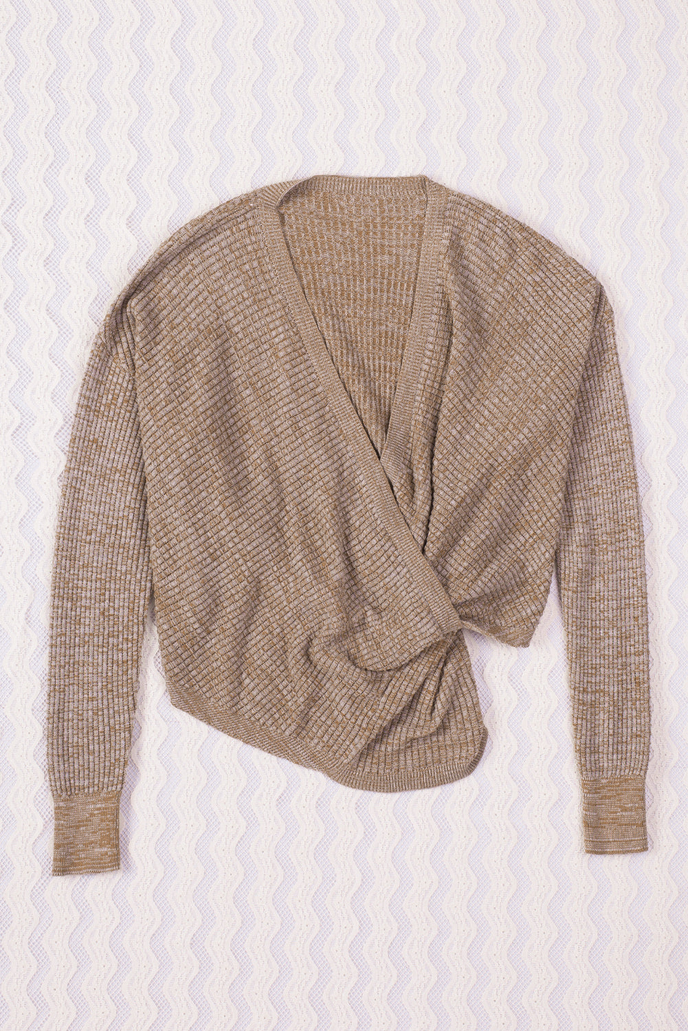 Apricot Wrap V Neck Waffle Sweater