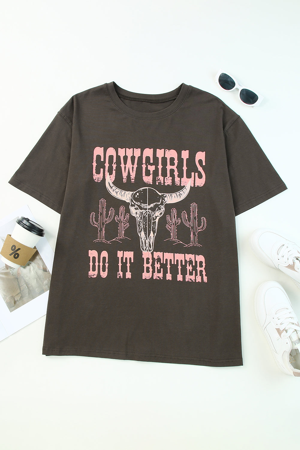 Gray COWGIRLS DO IT BETTER Graphic Oversized T Shirt