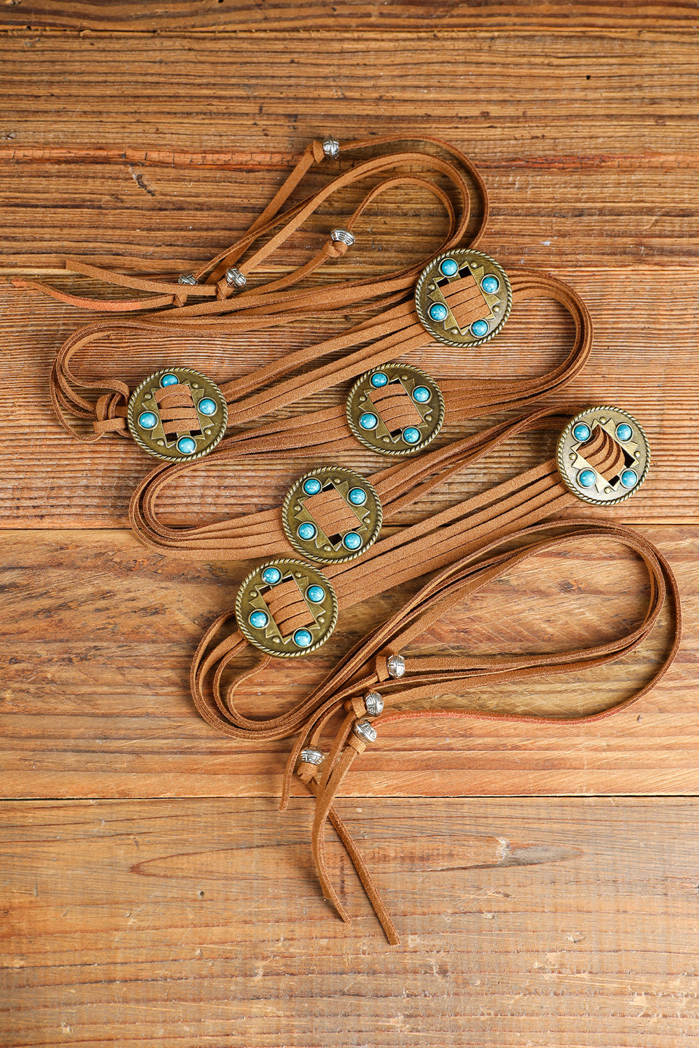 Chestnut Western Turquoise Decor Layered String Tassel Belt