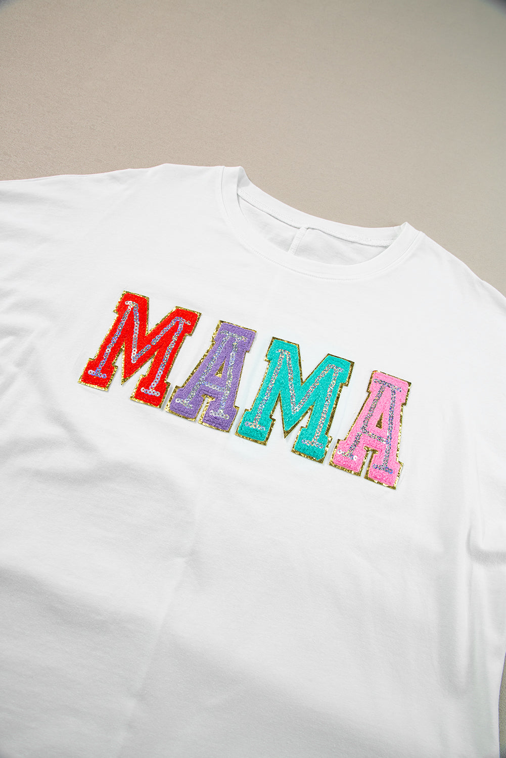 Black MAMA Chenille Patched Crew Neck T Shirt