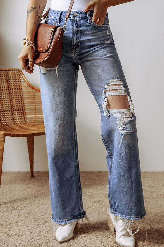 Madilyn Distressed Raw Hem Straight Leg High Waist Jeans