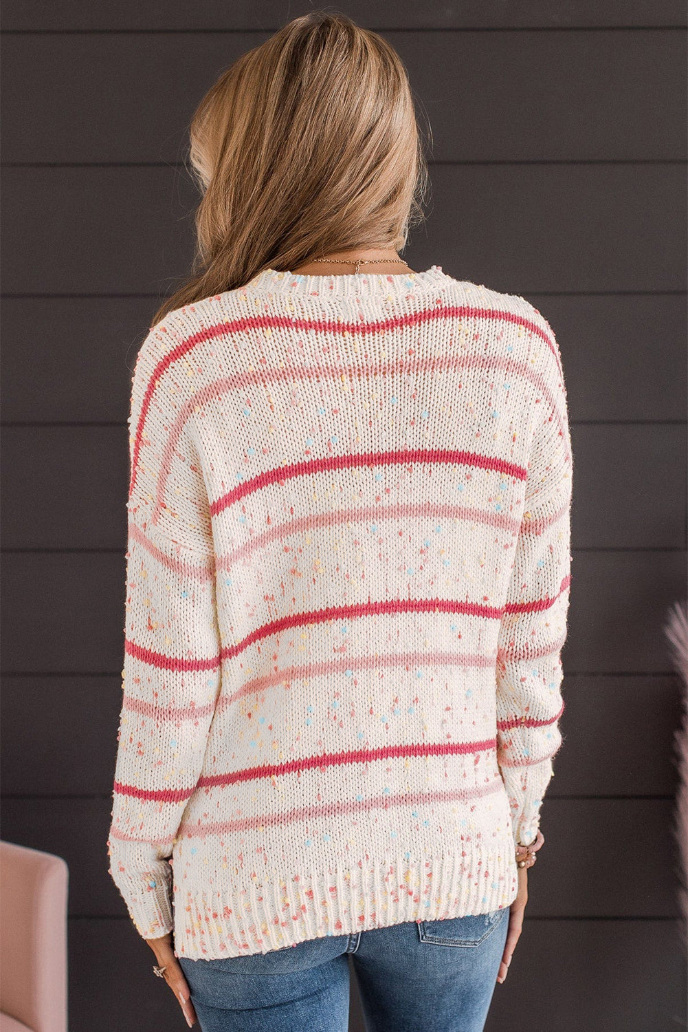 Pink Striped Confetti Drop Sleeve Knit Sweater