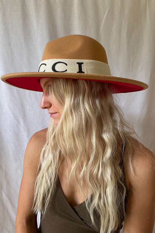 Inspired Banded Camel Red Bottom Narrow Brim Fedora