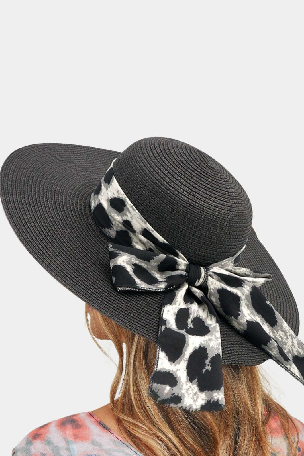 Leopard Print Banded Straw Hat