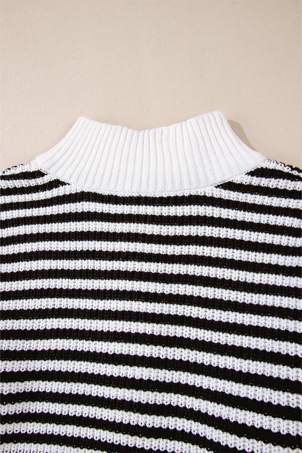 Pink Stripe Zip up Collar Drop Shoulder Sweater