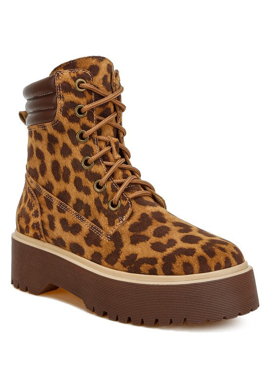 Ujola High Ankle Leopard Real Suede Leather Boots