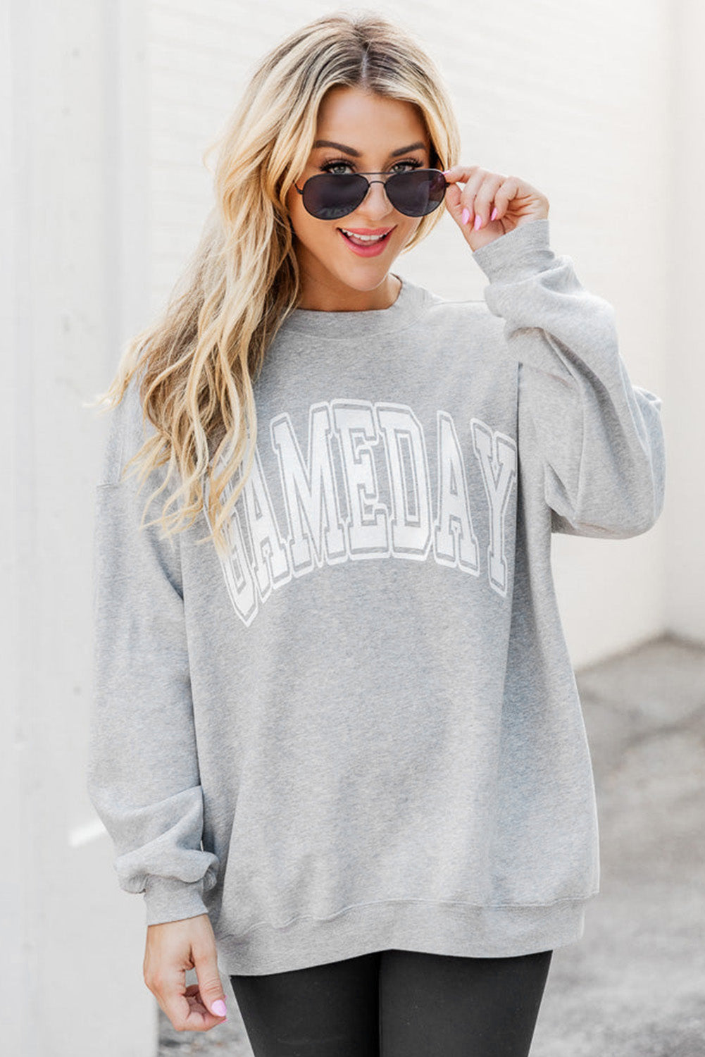 Gray Round Neck GAMEDAY Letter Graphic Sweatshirt