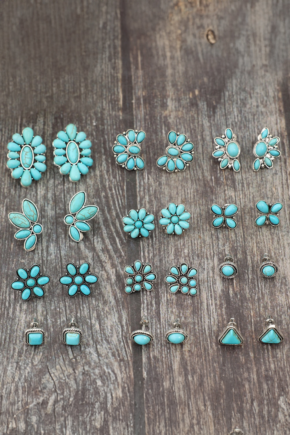 Boho Turquoise Inlay Stud Earring Set