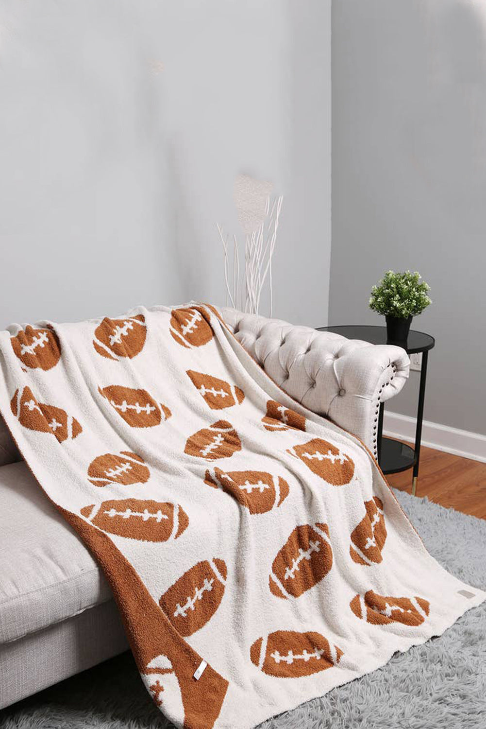 Chestnut Rugby Football Pattern Color Block Fleece Blanket 127*152cm