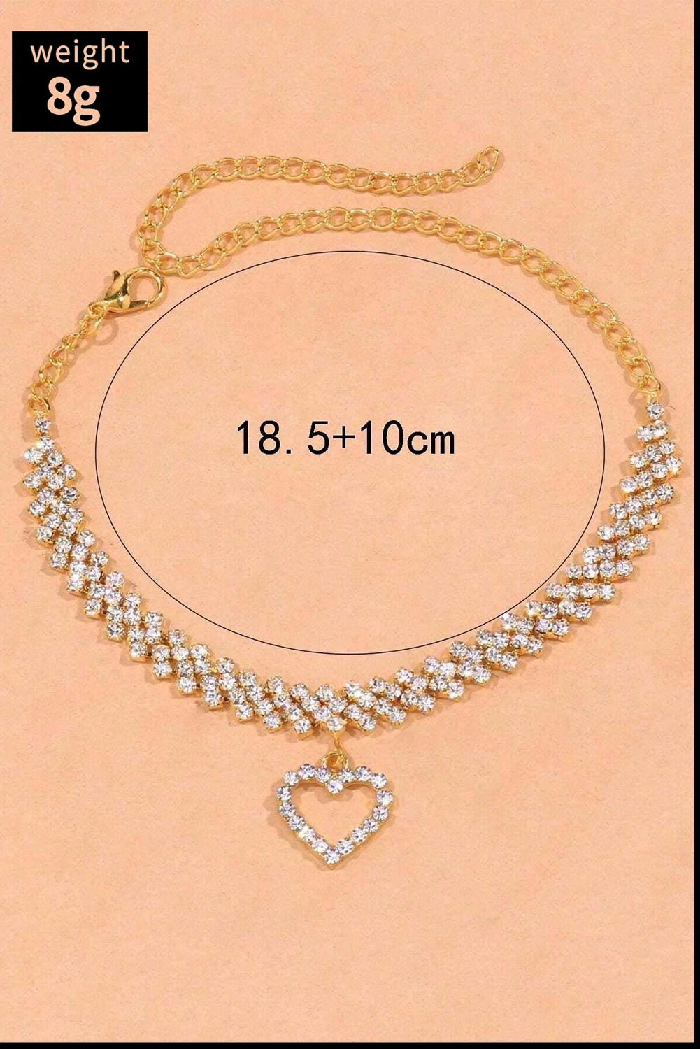 Gold Rhinestone Heart Pendant Anklet