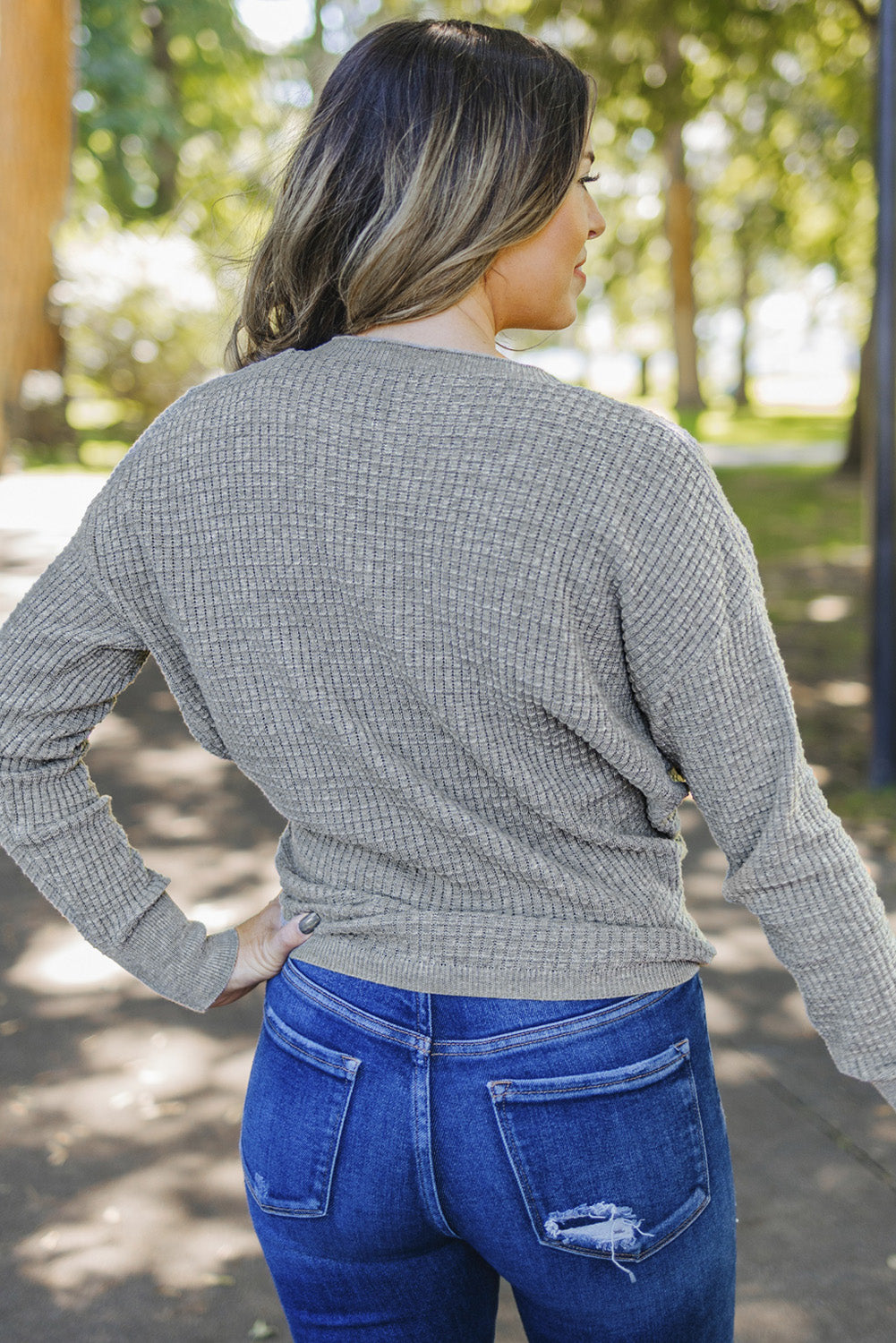 Apricot Wrap V Neck Waffle Sweater