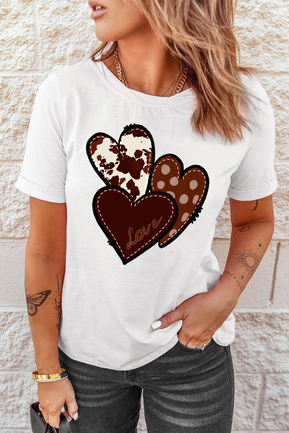 White Western Valentines Heart Graphic T-shirt