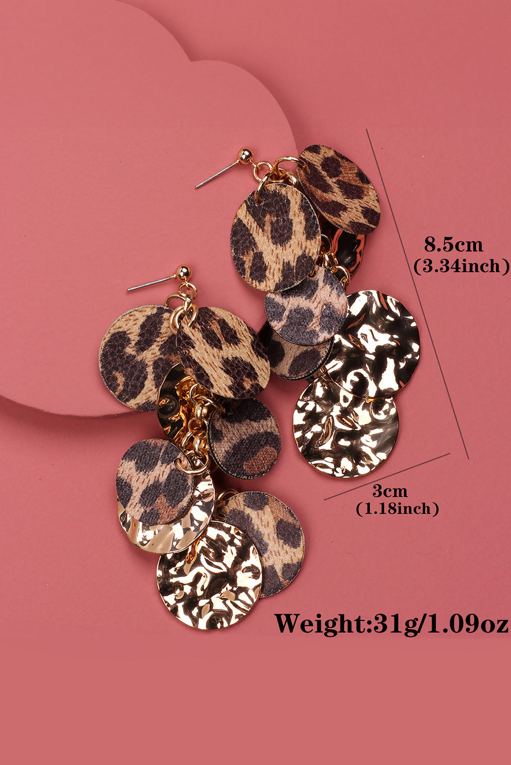 Chestnut Leopard Alloy Disc Stud Dangle Earrings