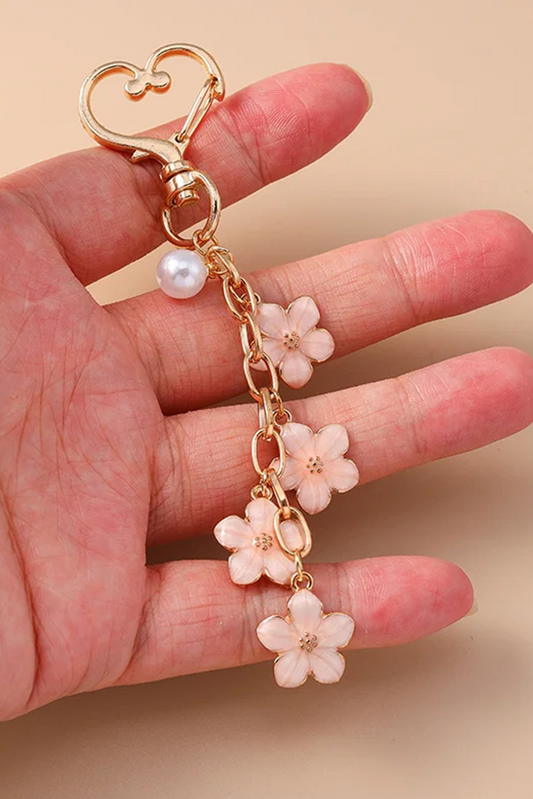 Light Pink Cute Flower Alloy Heart Keychain