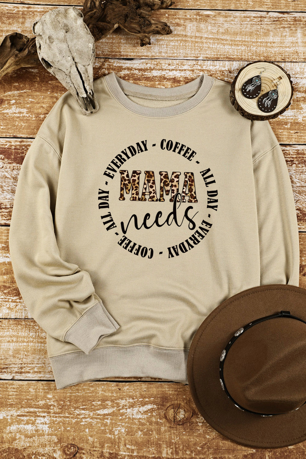 Khaki MAMA needs ALL DAY EVERYDAY Letters Graphic Sweatshirt