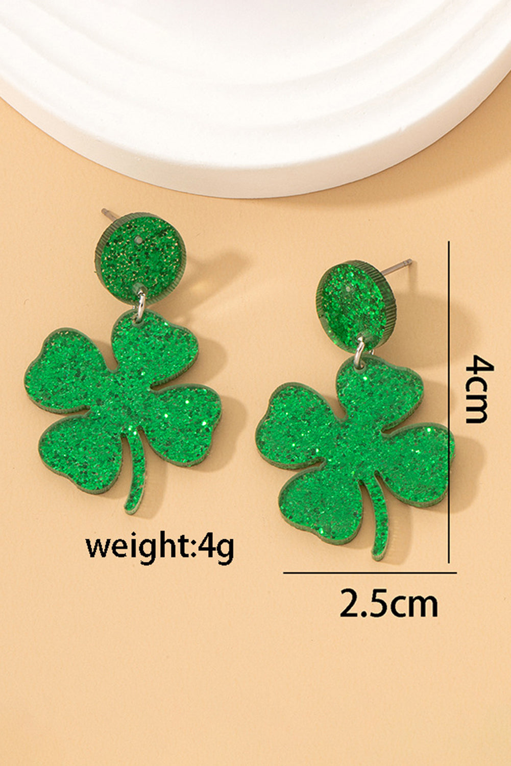 Blackish Green St Patricks Clover Shape Stud Earrings