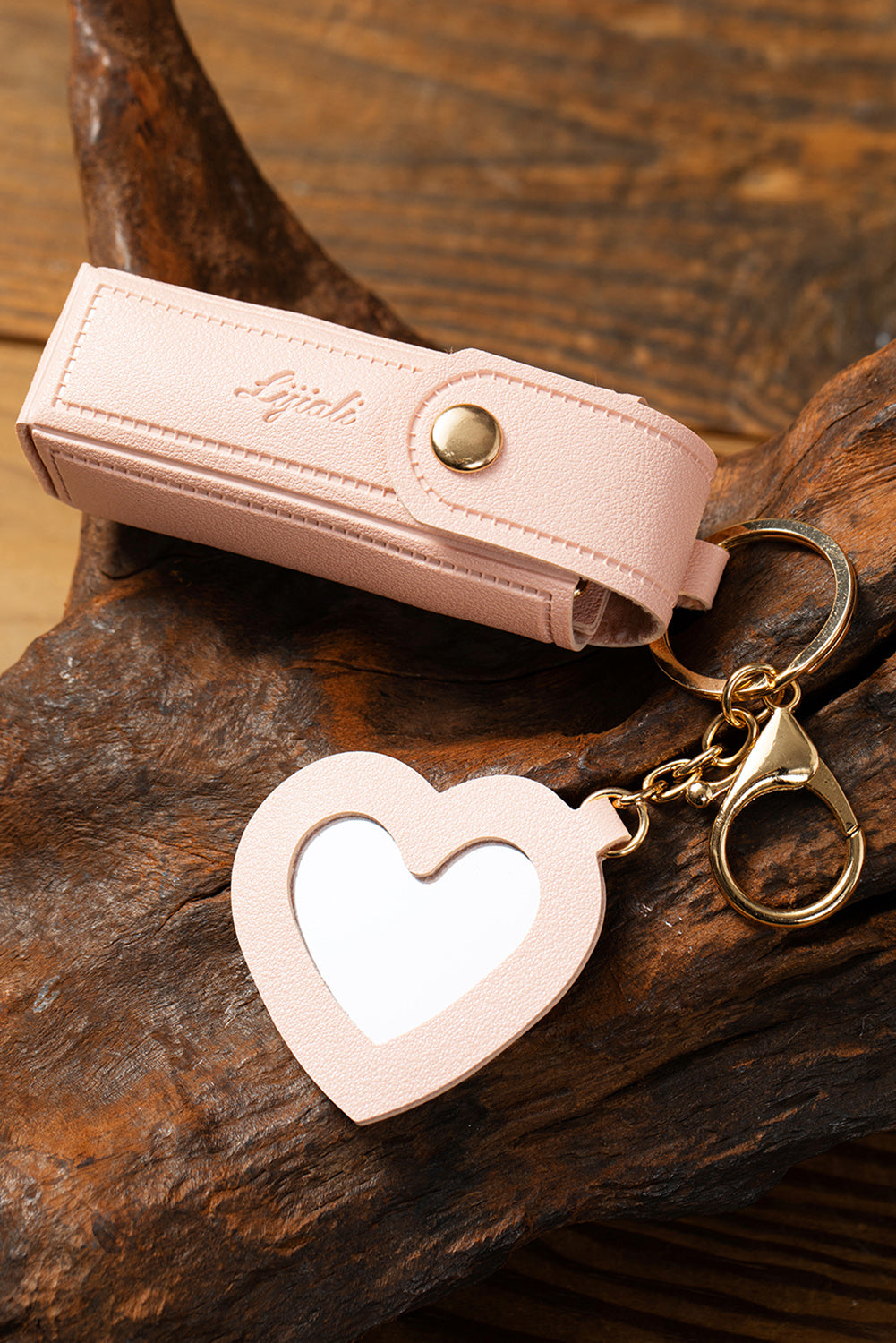 Apricot Pink Portable Lipstick Pocket Heart Decoration Keychain