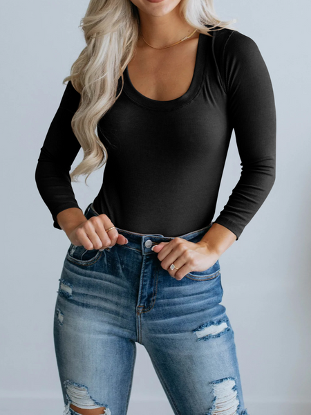 Ribbed Stretchy Long Sleeve Bodysuit  H4QDHWVSFK